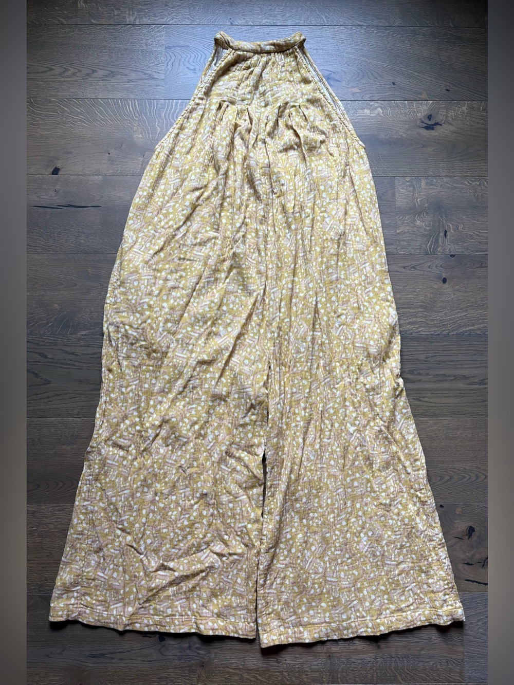 World Market Mara Yellow Jumpsuit Halter Neck Sleeveless Cropped Wide Leg S/M